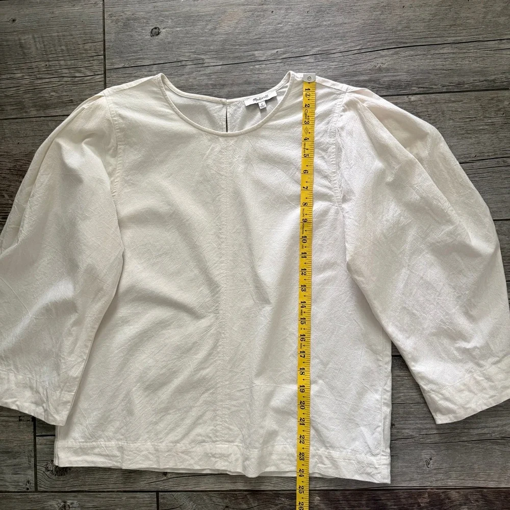 Madewell Cream Cotton Puff Sleeve Blouse Off White 3/4 Balloon Sleeve Top M
